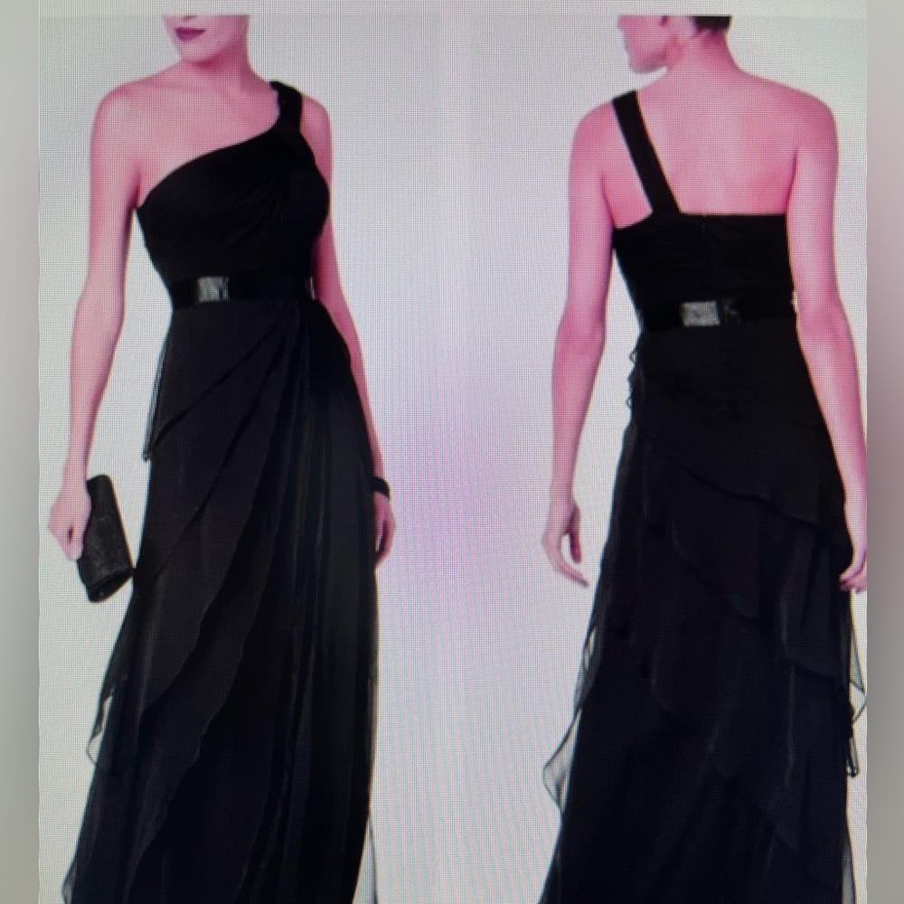 Adrianna Papell one shoulder chiffon ruffle long dress.  Size 4